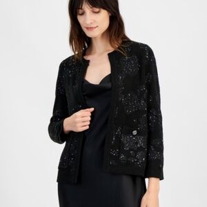 Anne Klein Women's Open-Front Patch-Pocket Sequin Cardigan, Regular & Petite, M